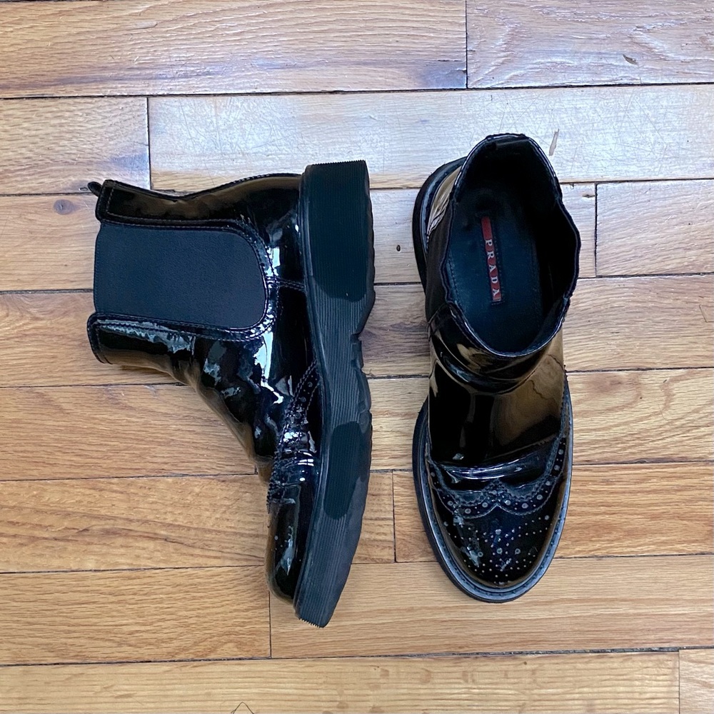 Prada black patent Chelsey boots Size 37.5
